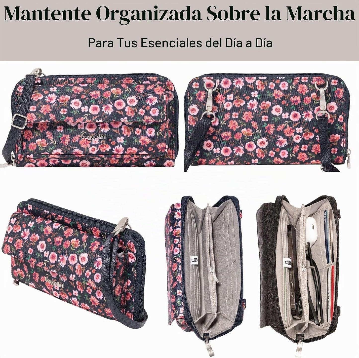 Baggallini Cartera cruzada para teléfono RFID