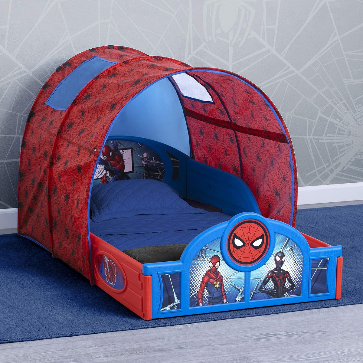 Cama para dormir y jugar Marvel Spider Man para niños pequeños con...