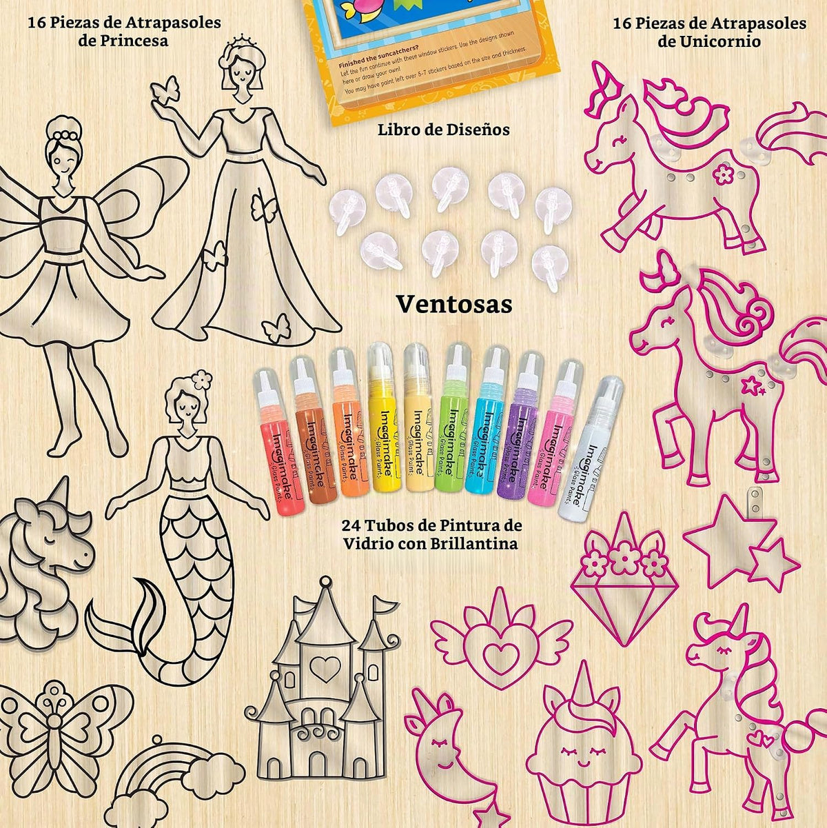 Imagimake - Arte de ventana - Princesa, sirena, unicornio 32 piezas...