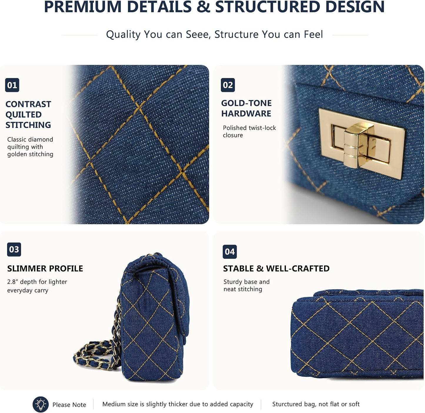M-ioi-M Bolsos cruzados acolchados de mezclilla para mujer, bolsos...
