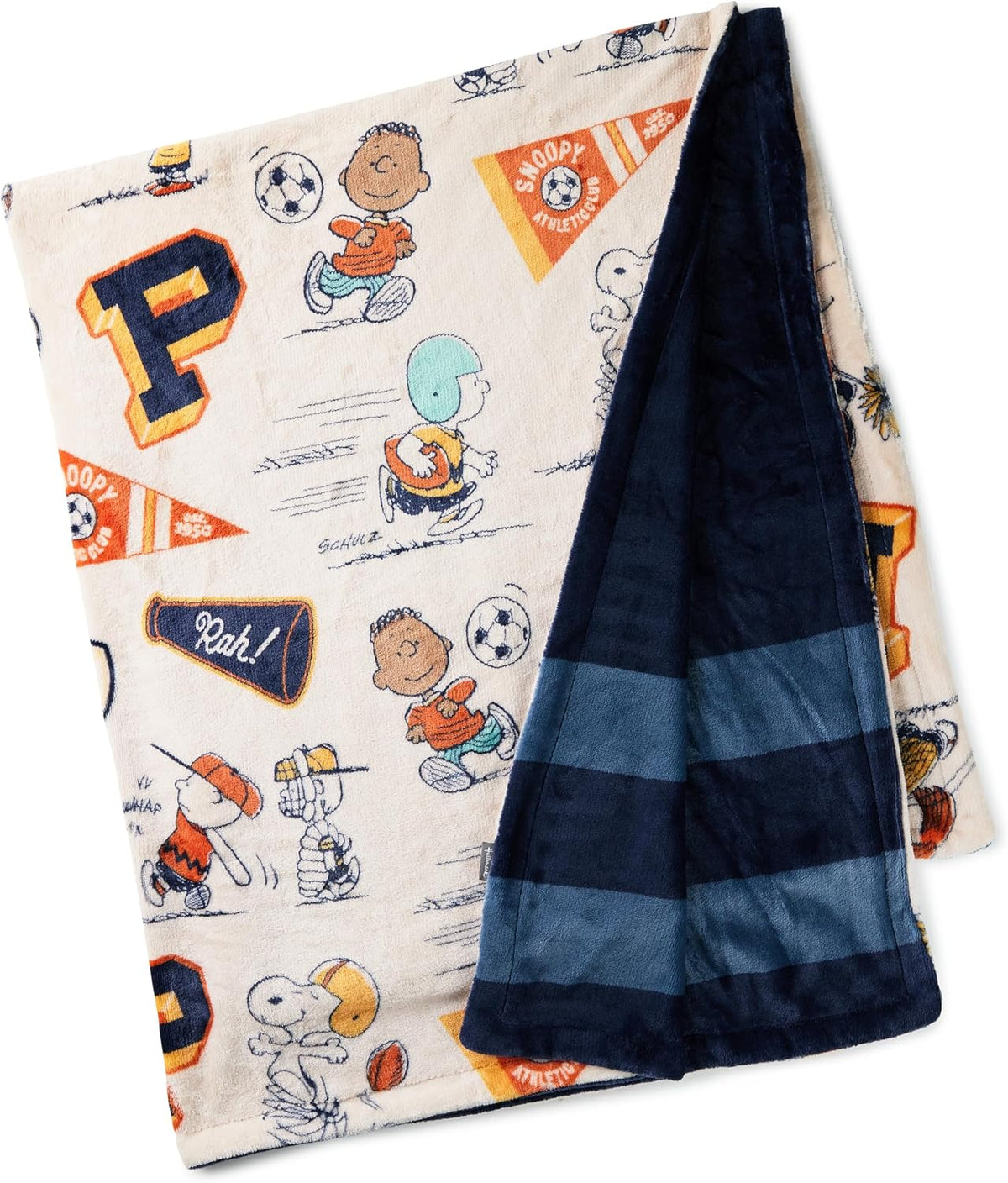 Hallmark Manta de felpa Peanuts, rayas azul marino y gris (50 x 60...