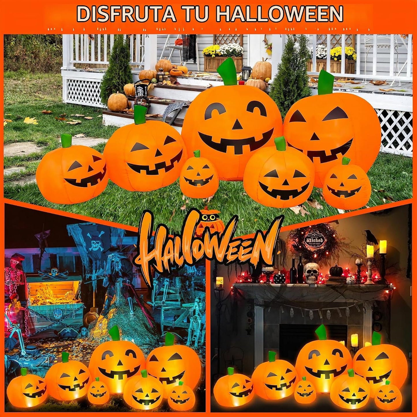 Decoraciones de Halloween para exteriores, calabazas inflables de 7...