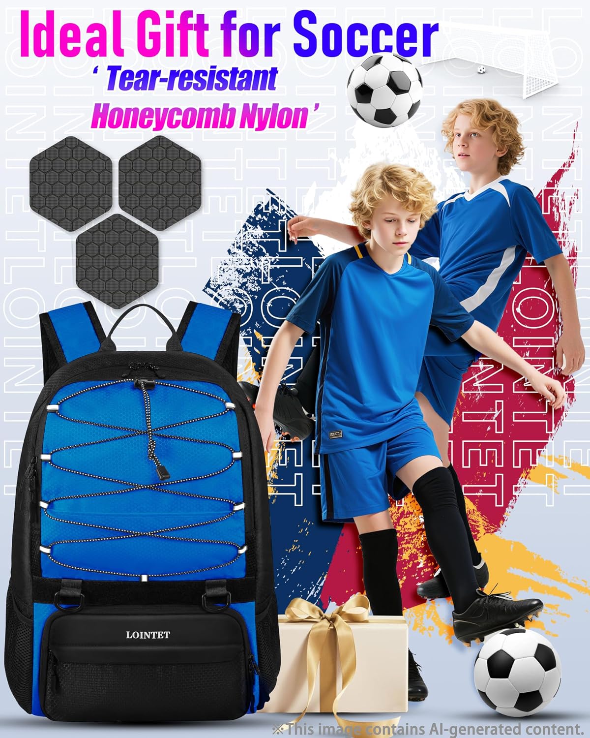 LOINTET Bolsa de fútbol juvenil, mochila de fútbol con compartiment...