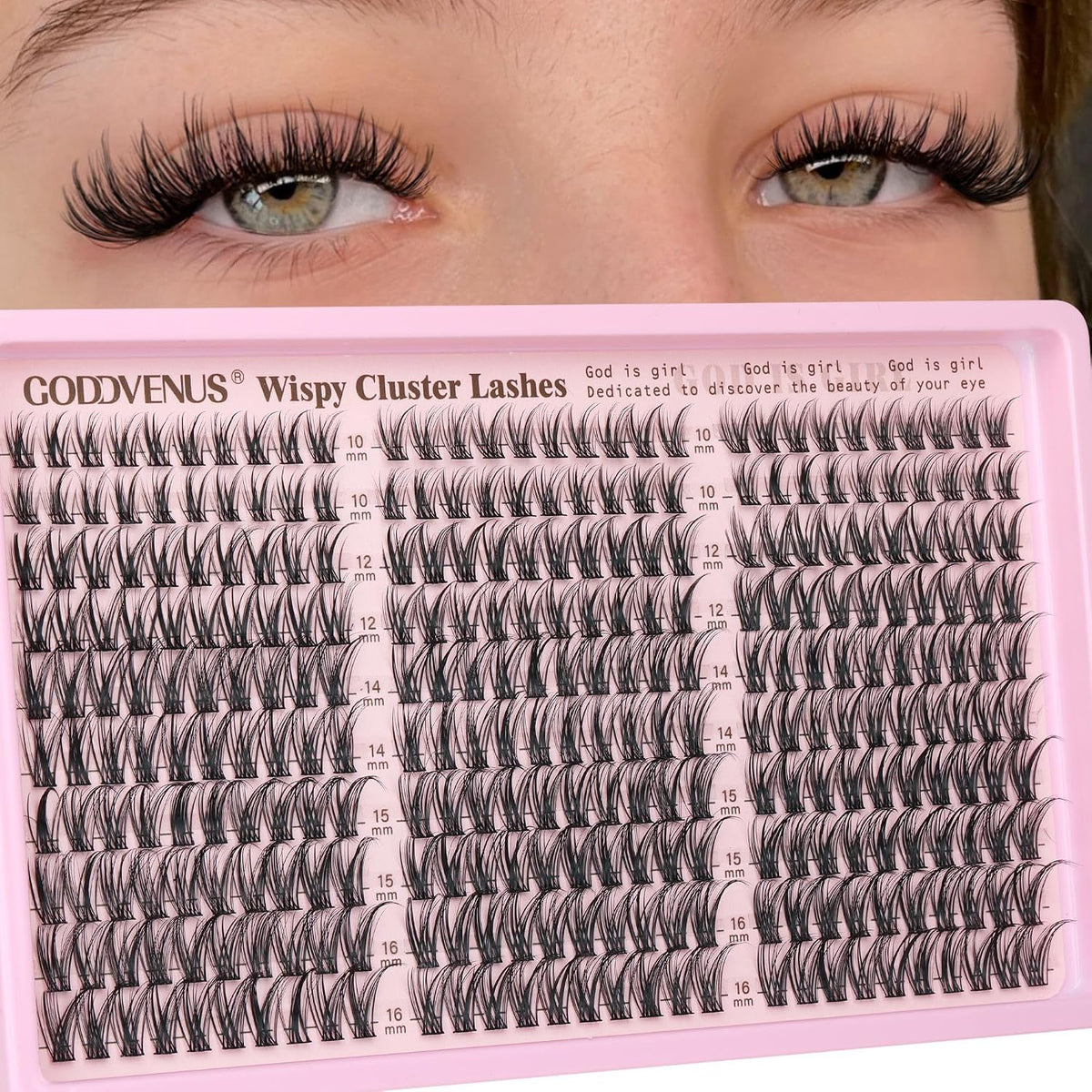 Extensiones de pestañas Goddvenus, naturales, en racimo, rizadas en...