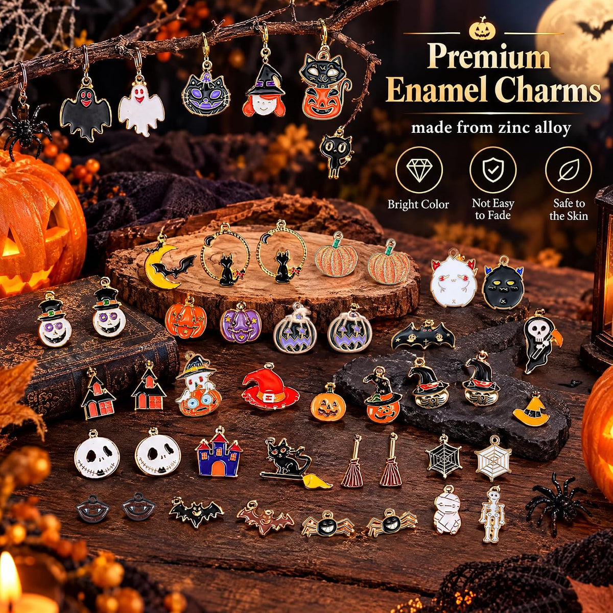 50 dijes de Halloween para hacer joyas, dijes de esmalte de metal |...