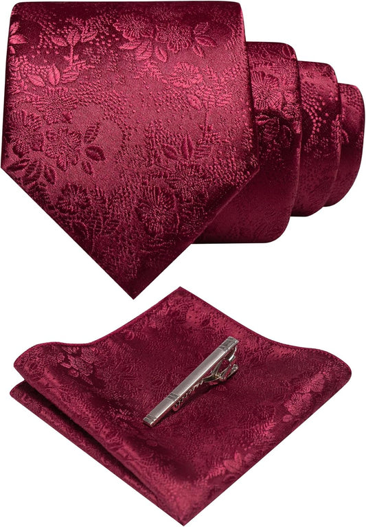 JEMYGINS Conjuntos de corbata floral y pañuelo de bolsillo con clip...