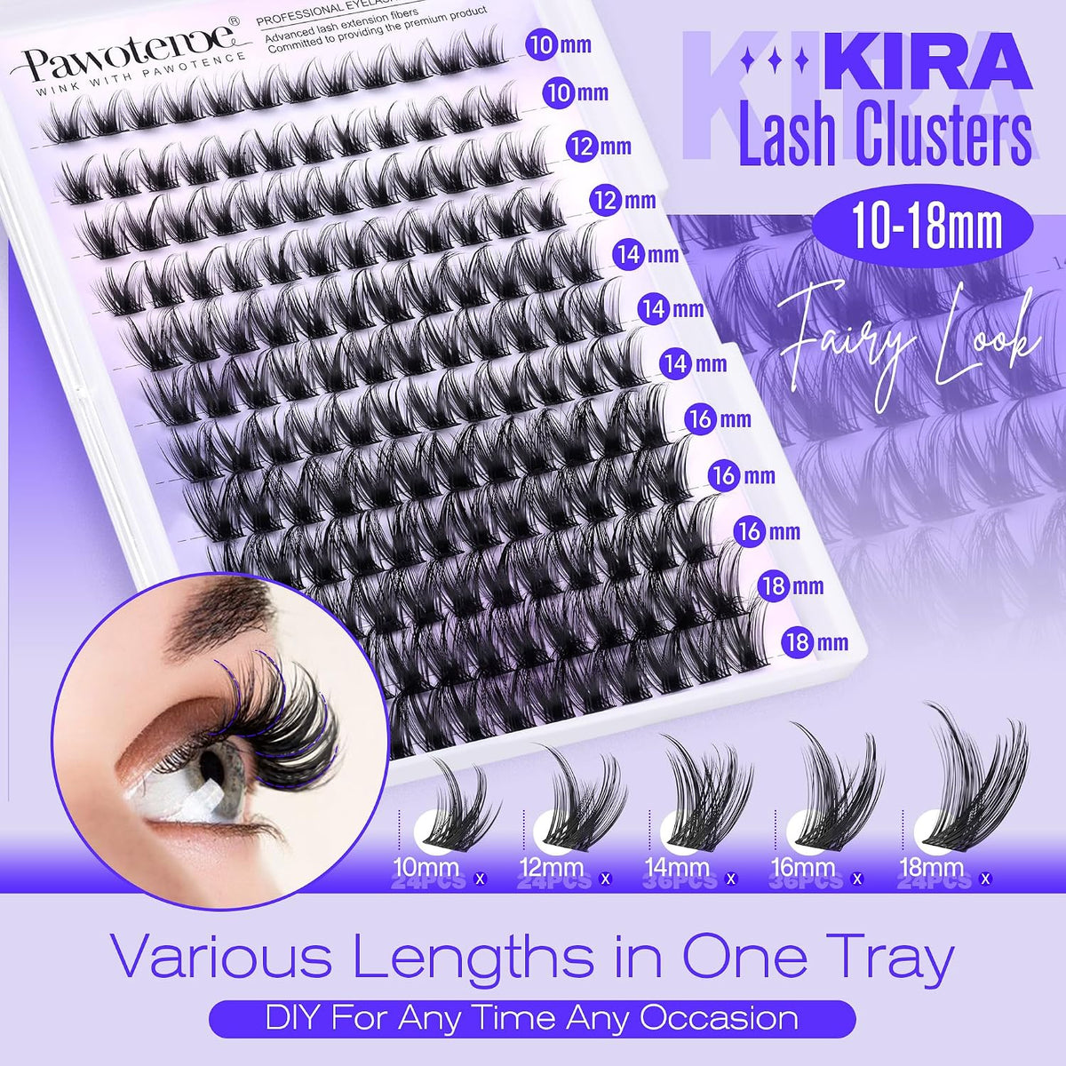 Pawotence Extensiones de pestañas en racimo Wispy Kira de 0.39 a 0....