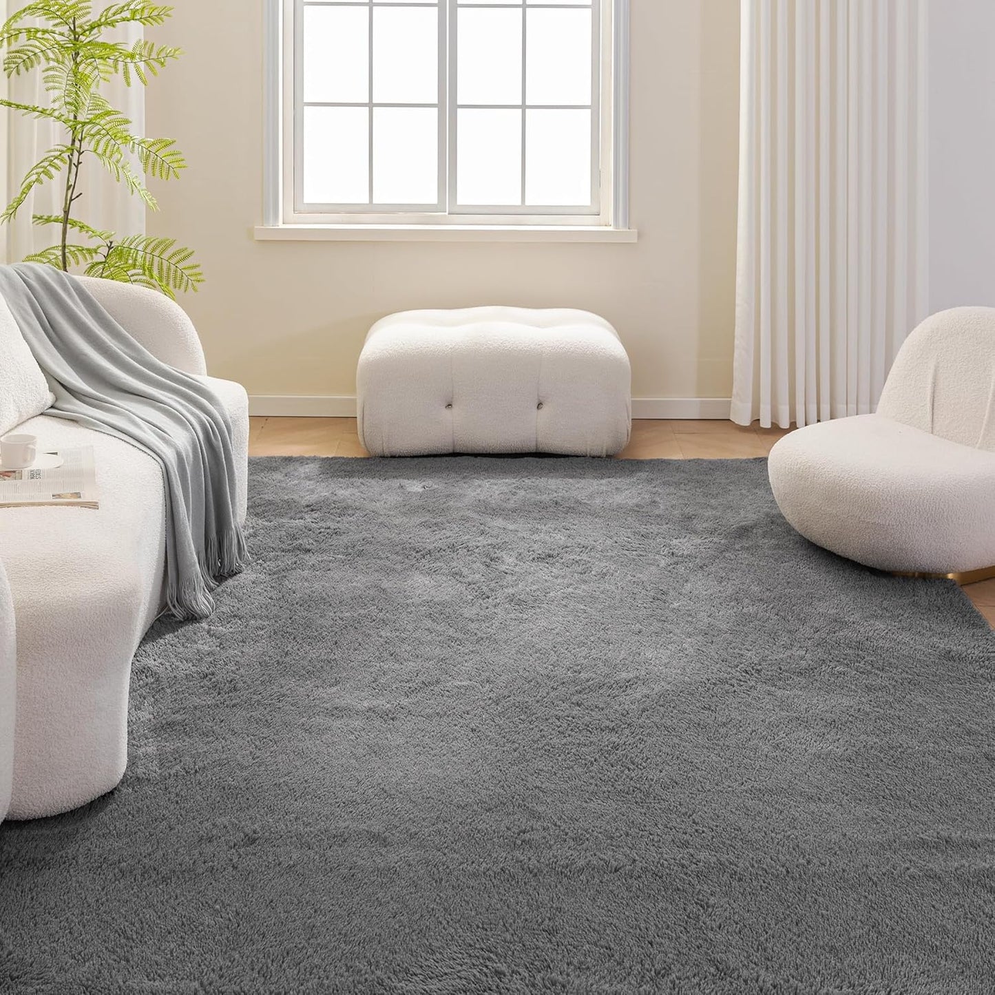 Amazon Basics Alfombra esponjosa lavable, alfombra lanuda para sala...