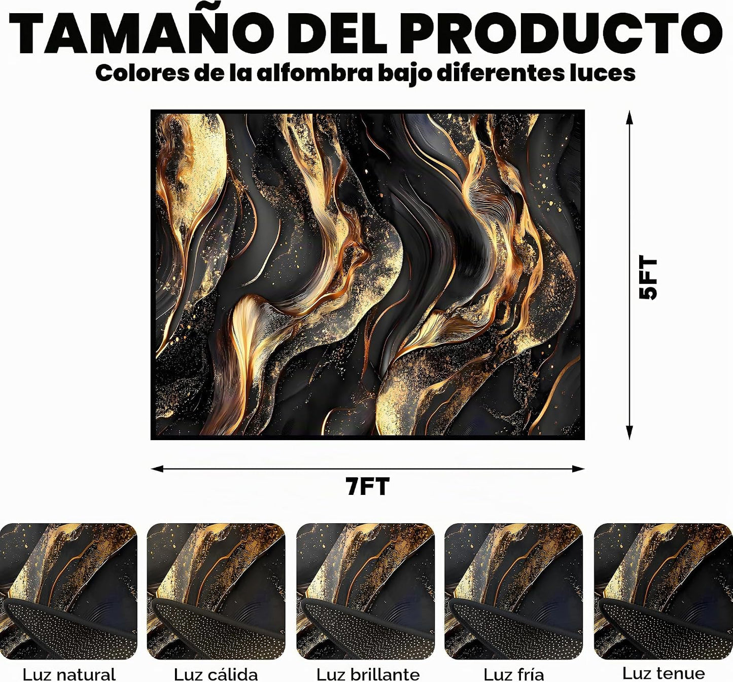CERYUEE Alfombra de mármol de 5 x 7 pies, alfombra de mármol negro...