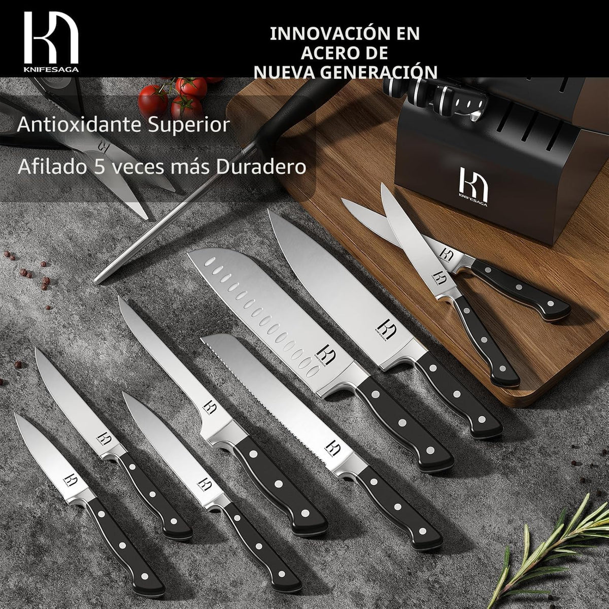 KnifeSaga Juego de cuchillos, juego de 15 piezas de bloque de cuchi...