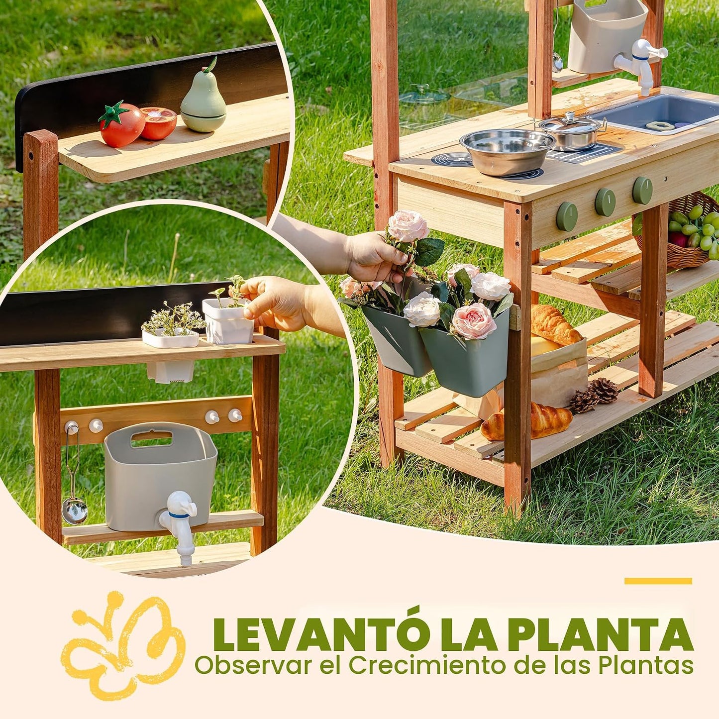 Robud Cocina de barro de madera para niños, juego de cocina al aire...