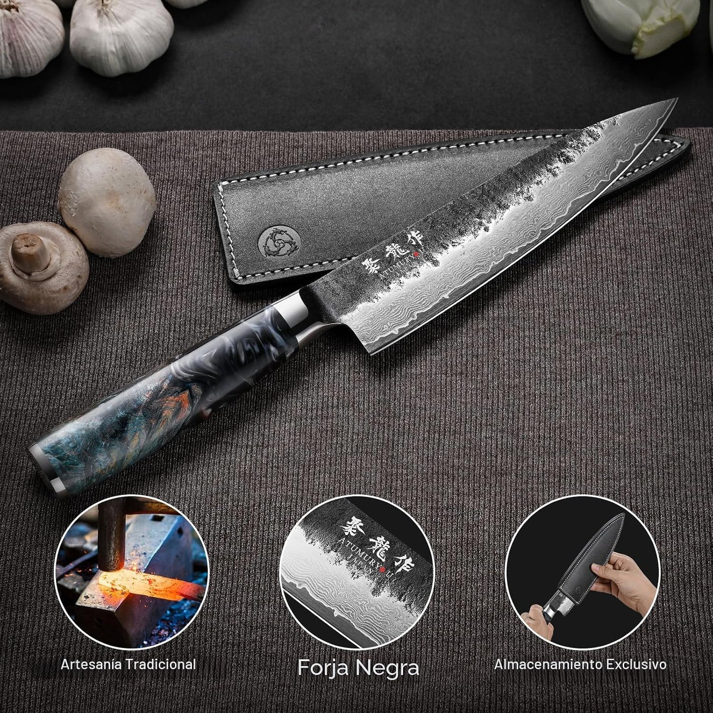 8" cuchillo de chef japonés, maquinilla de afeitar afilada a ma...
