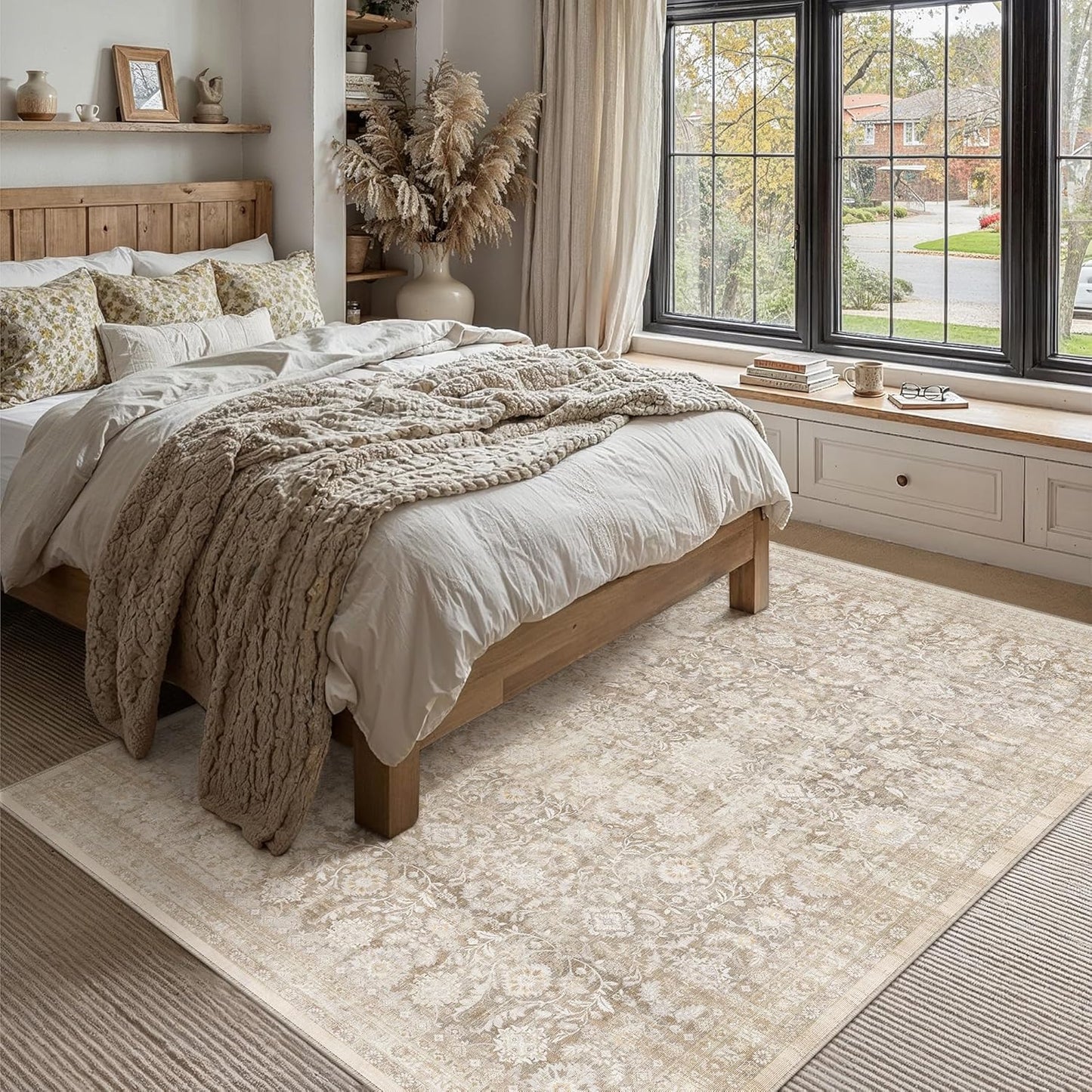 WondRg 8 x 10 Beige Lavable Alfombra Neutra para Área de la Sala de...