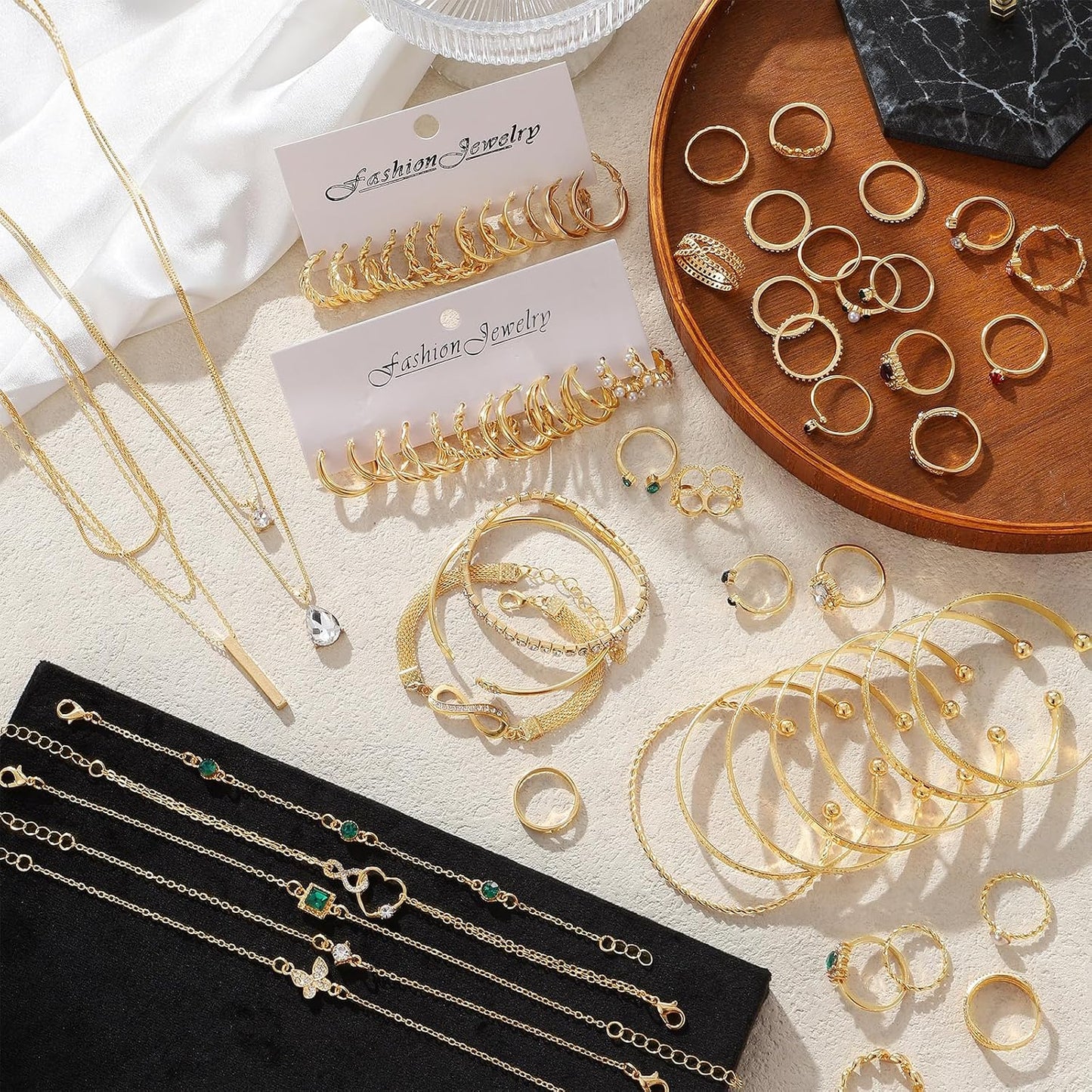 IFKM Juego de joyas chapadas en oro para mujer, collares de múltipl...
