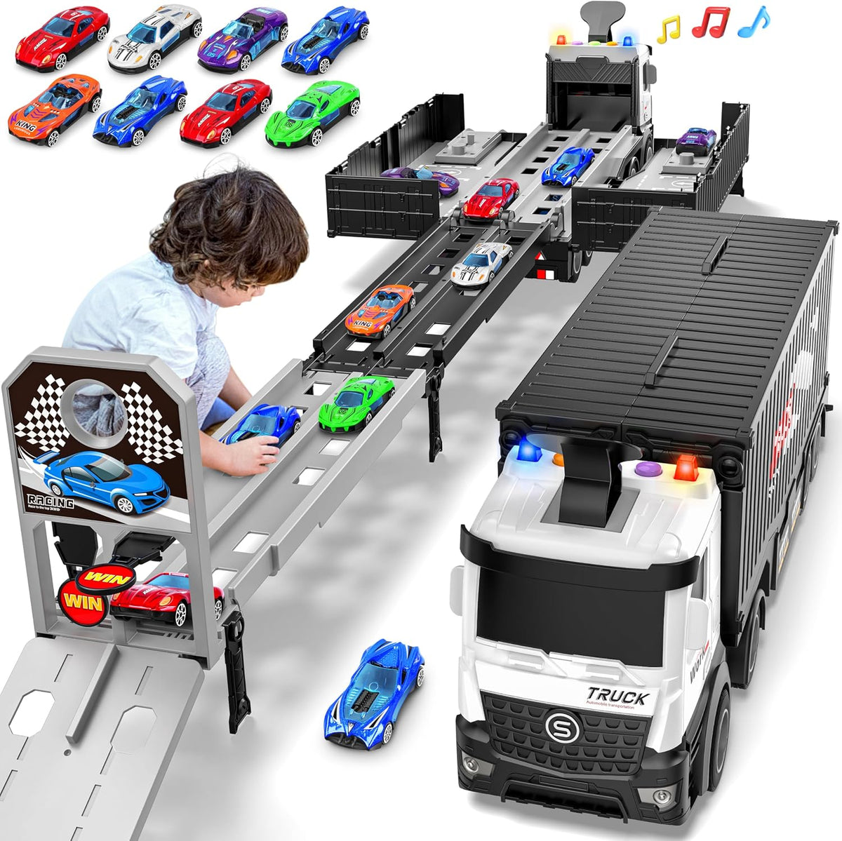 Camión portador pista de carreras juguetes para niños, transporte d...