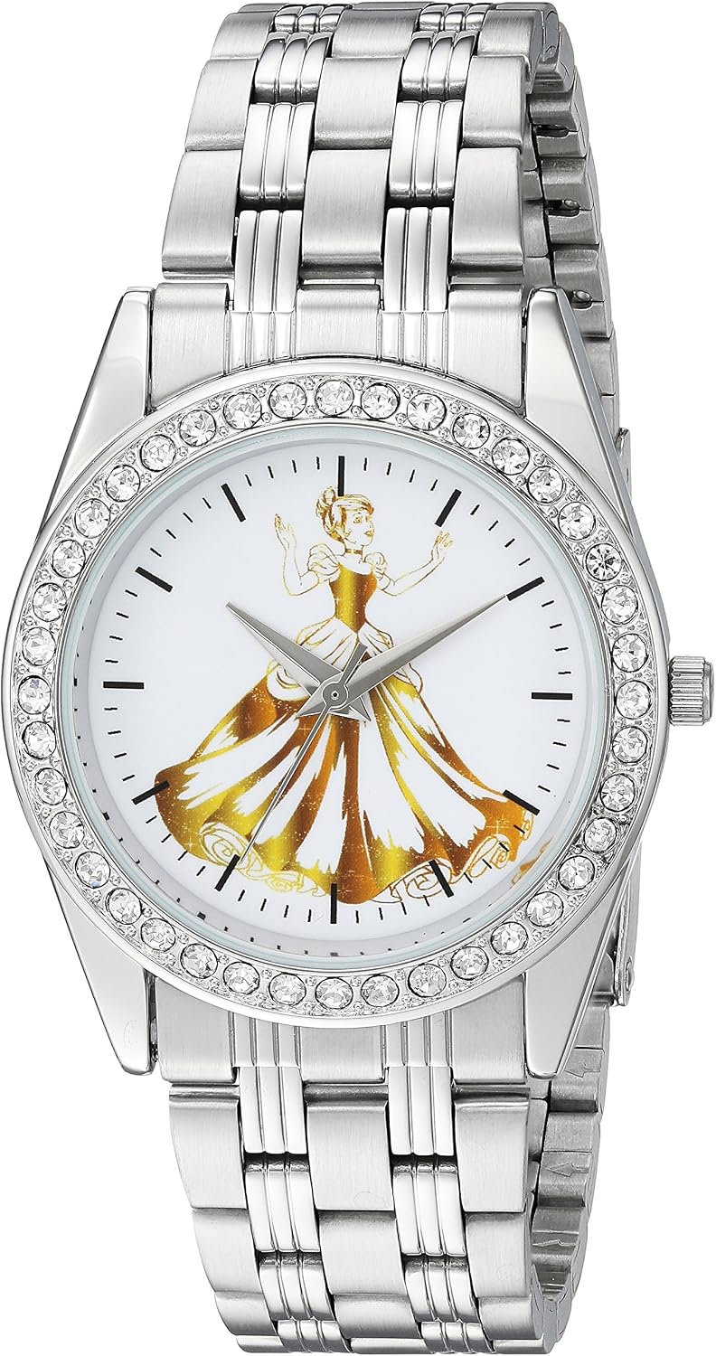 Disney Reloj de cuarzo analógico redondo brillante para adultos