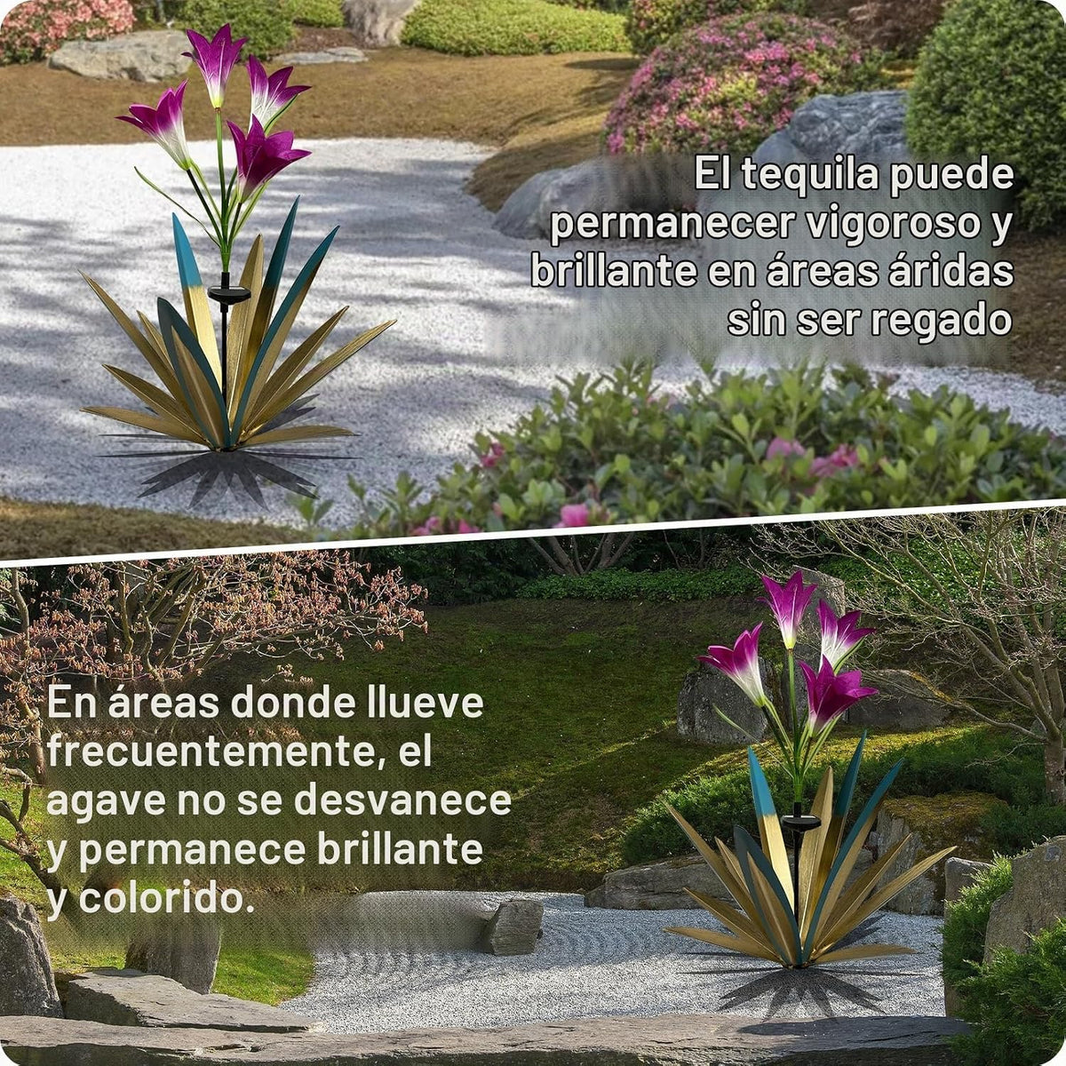 Homight Escultura de jardín de flores de agave de metal solar con l...