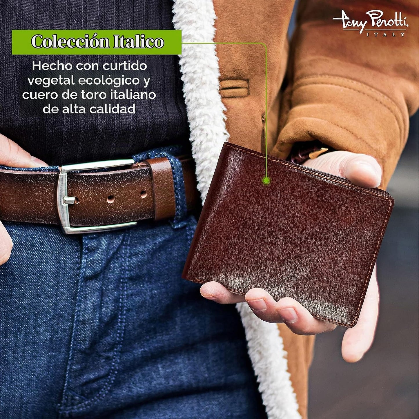Tony Perotti Cartera de cuero italiano para hombre, delgada, plegab...