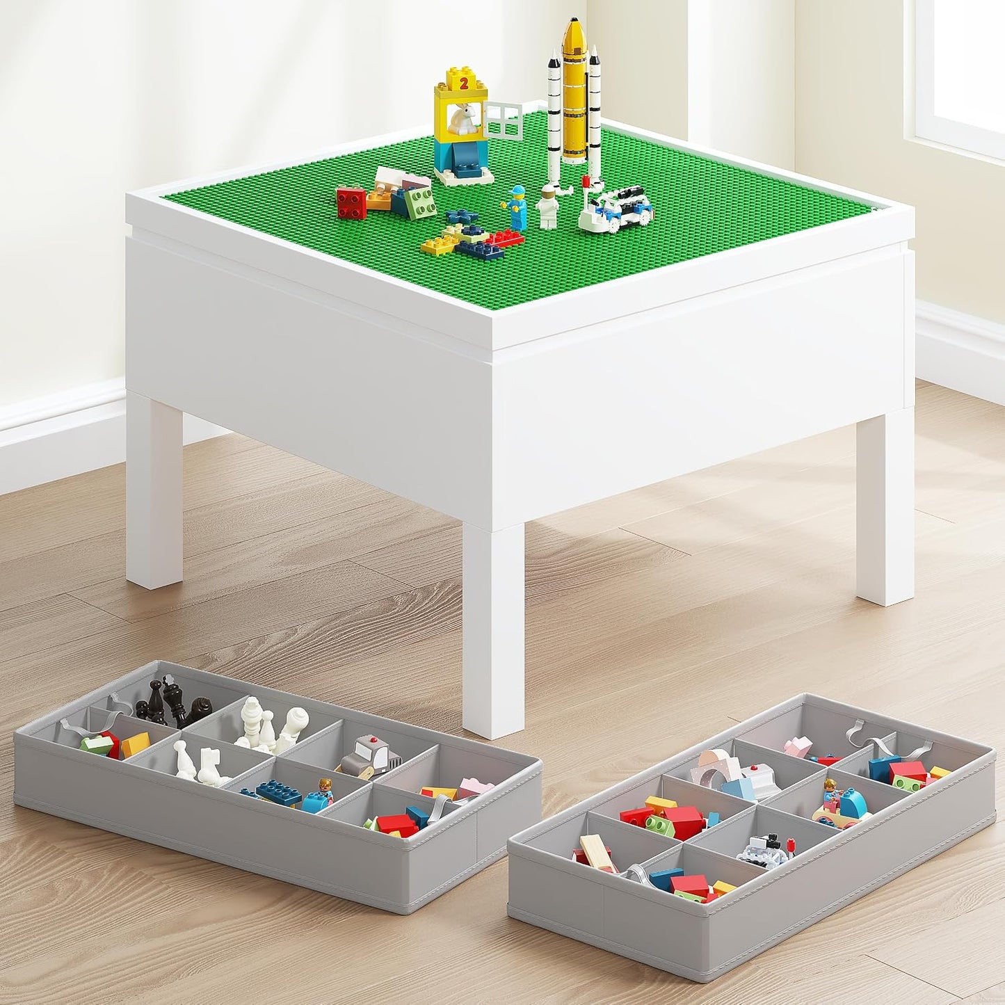 UTEX Mesa de construcción 3 en 1 para niños y mesa de ajedrez compa...