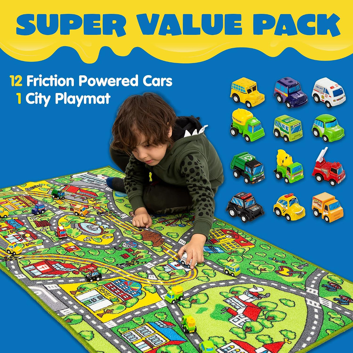 JOYIN Alfombra de Juego con 12 Coches de Vehículos de Retroceso par...
