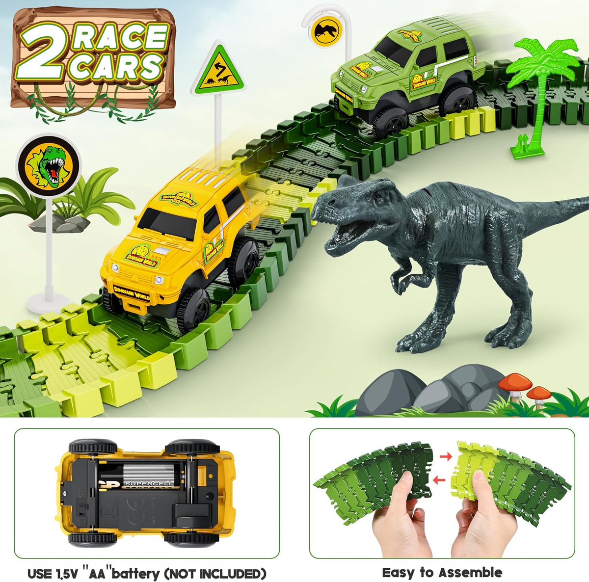 Pistas de dinosaurios, 271 piezas Create A Dinosaur World Road Race...