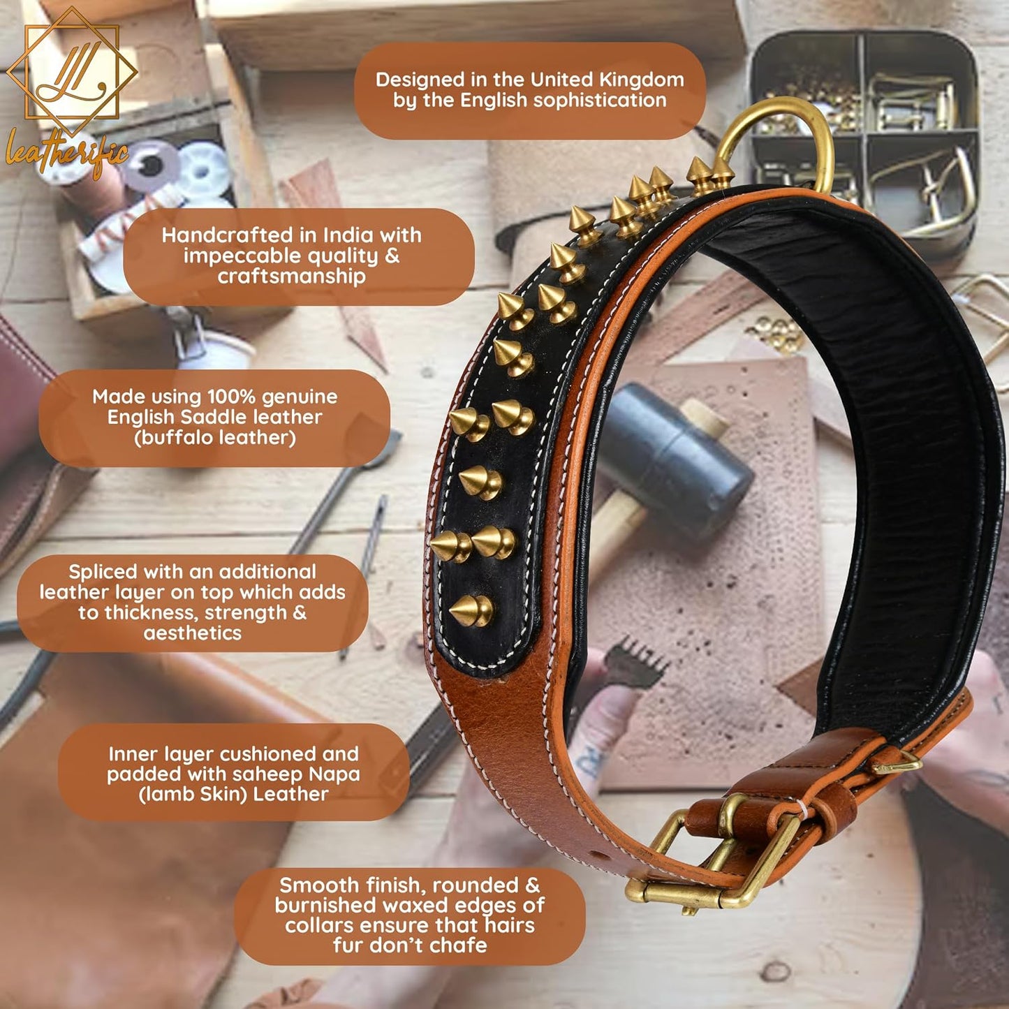 Leatherific - Collar de piel auténtica para perro, cuero bridle de...