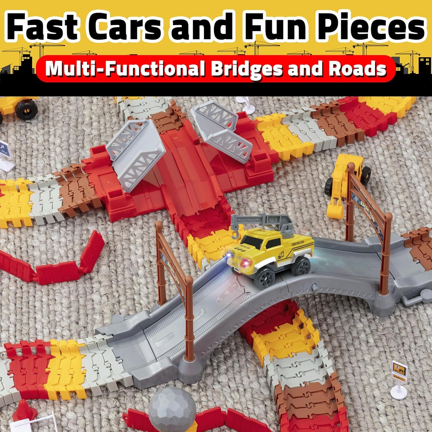 USA Toyz - Juego de construcción Snap Trax con pistas de carreras p...