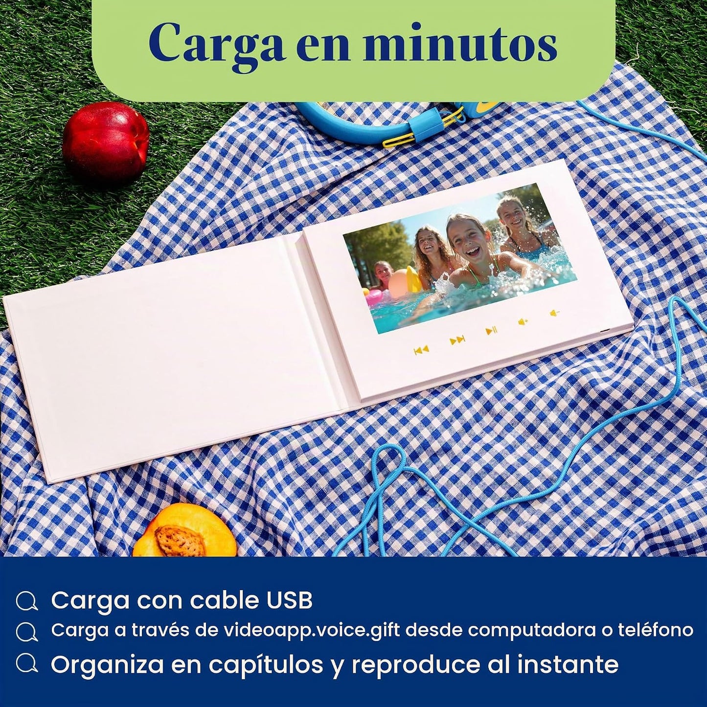 VoiceGift - Libro de video de 7 pulgadas con pantalla IPS HD, libro...