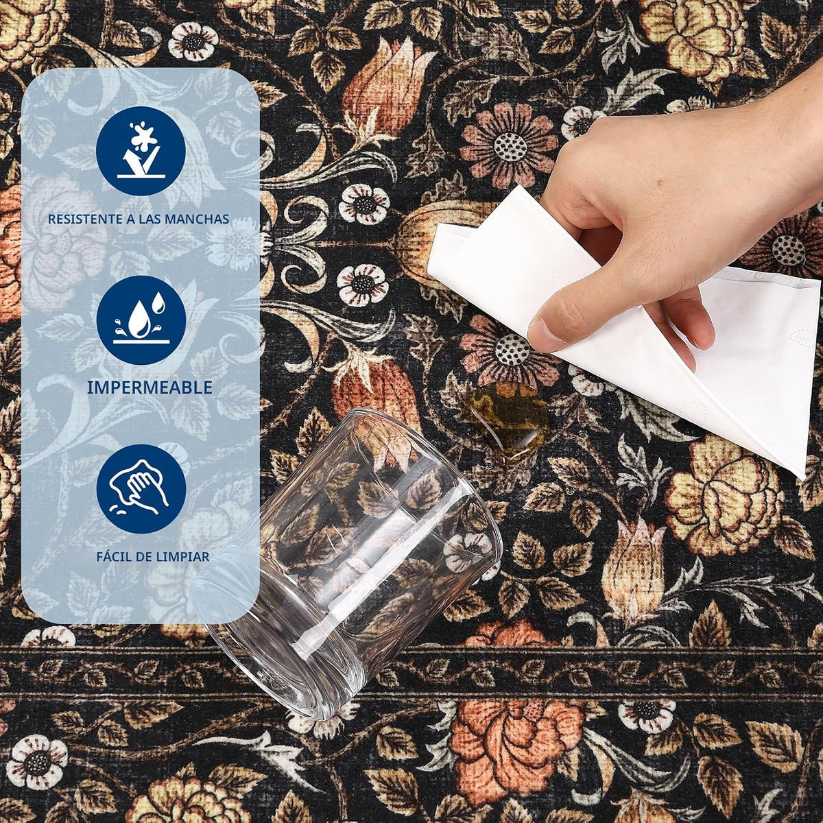 GarveeHome Alfombra Vintage Floral Lavable Marrón de 8x10 pies para...