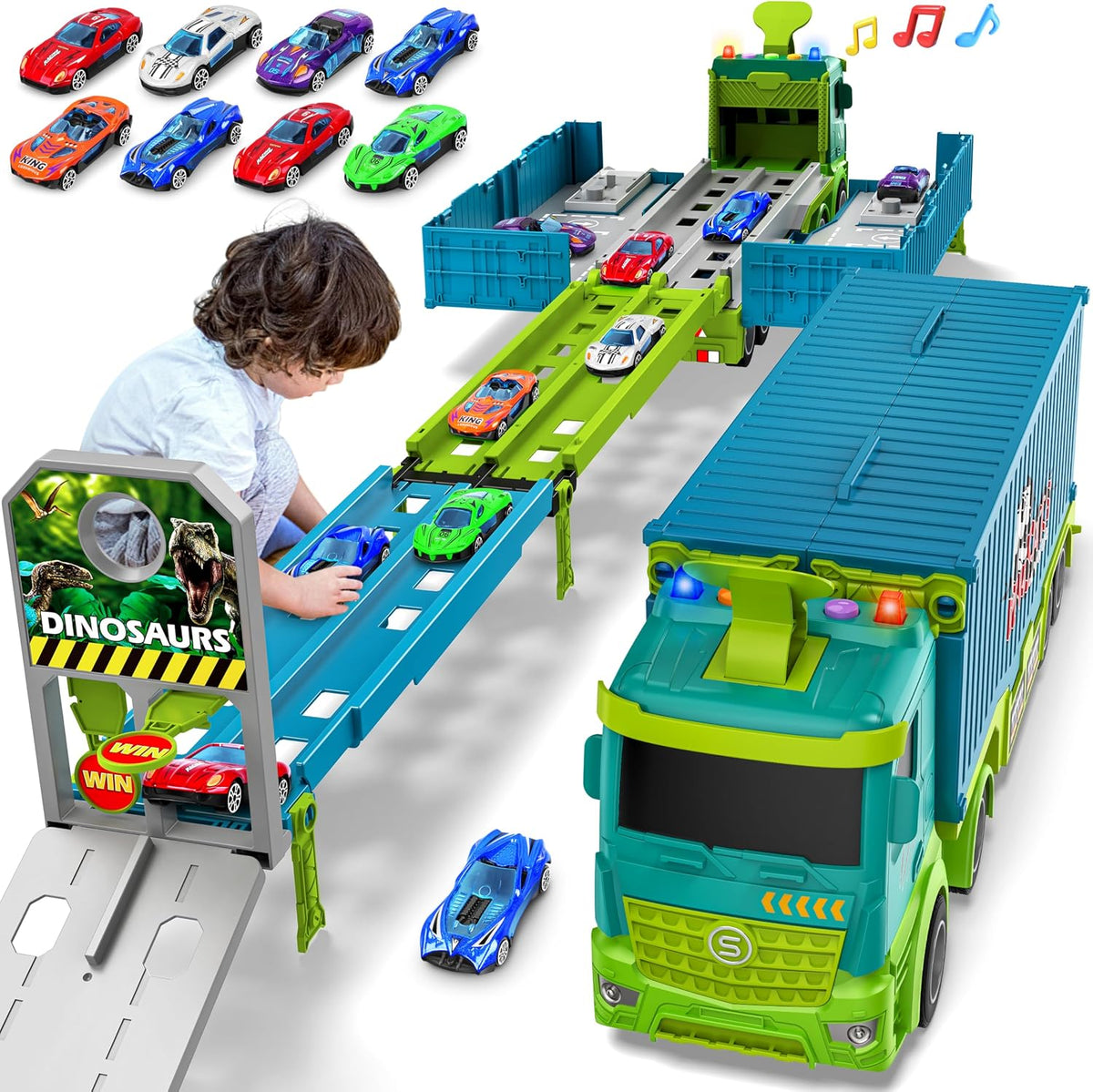 Juguetes de Pista de Carreras con Camión Transportador para Niños P...