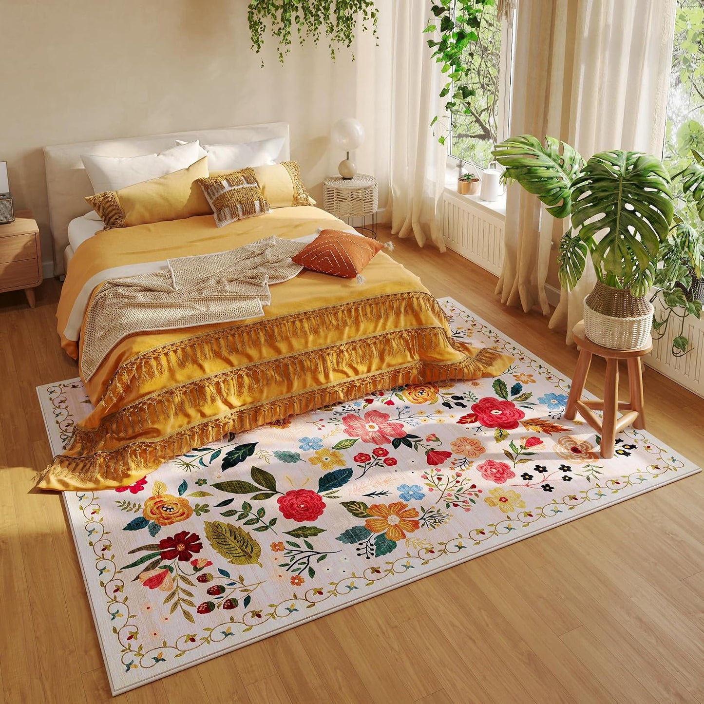 Rugcomf Alfombra de sala de estar, 5 x 7, lavable a máquina, bohemi...