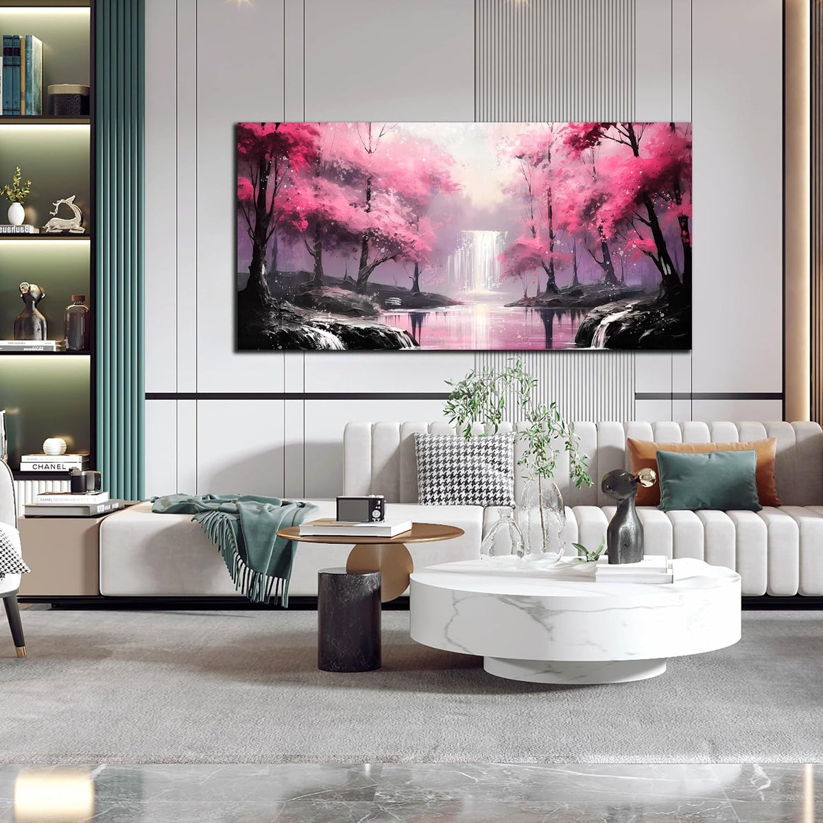 Arte de pared de árbol rosa para sala de estar de gran tamaño - Dec...