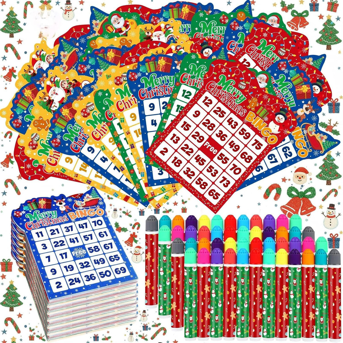 Eersida Paquete de 192 tarjetas de juego de bingo de Navidad y jueg...