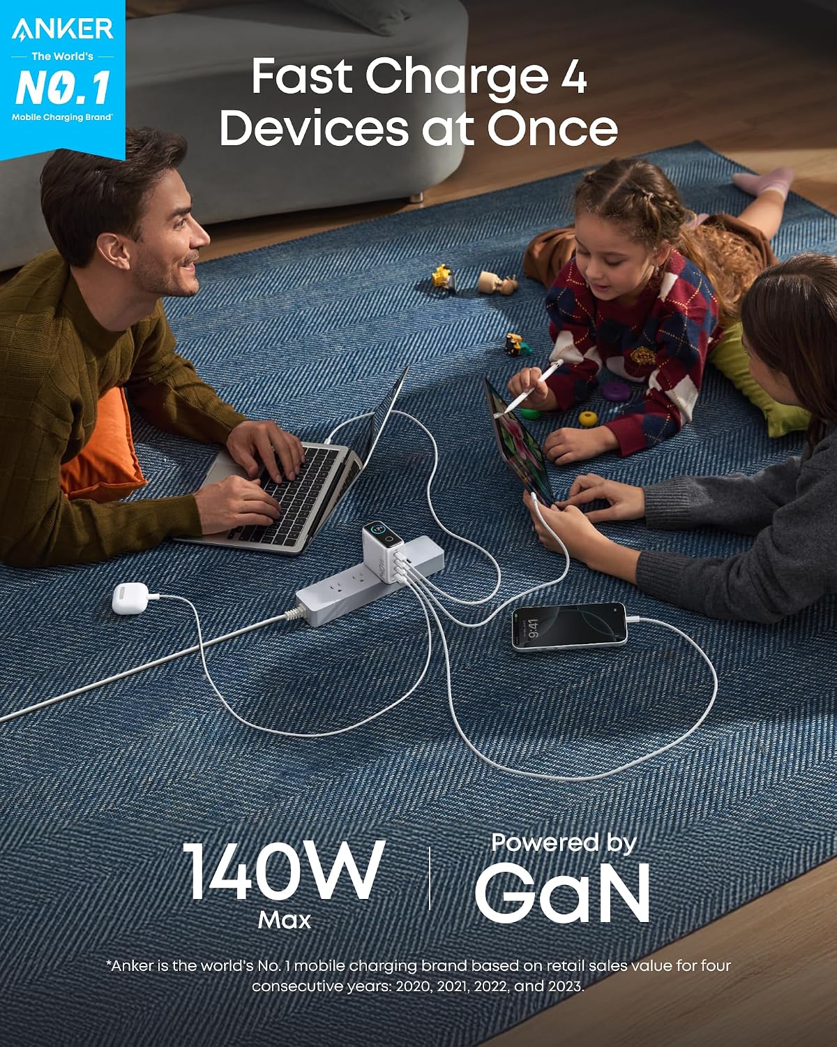 Anker Bloques de carga GaN de 140 W Max de 4 puertos, pantalla inte...
