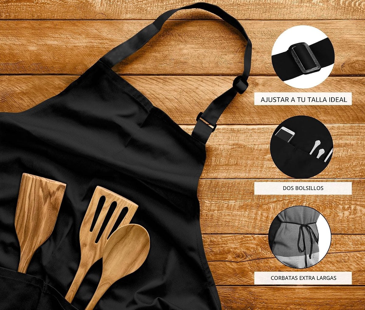 Utopia Kitchen Paquete de 2 delantales con peto, ajustables con 2 b...