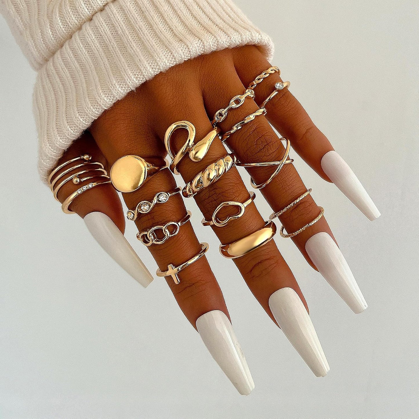 FAXHION Juego de 60 anillos apilables de oro para mujer, anillos de...