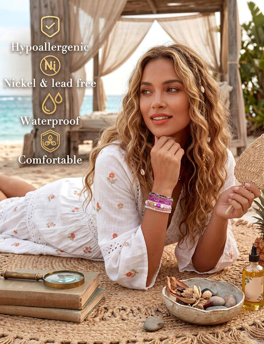 LOYALLOOK Juego de 6 pulseras de cuentas apilables bohemias para mu...