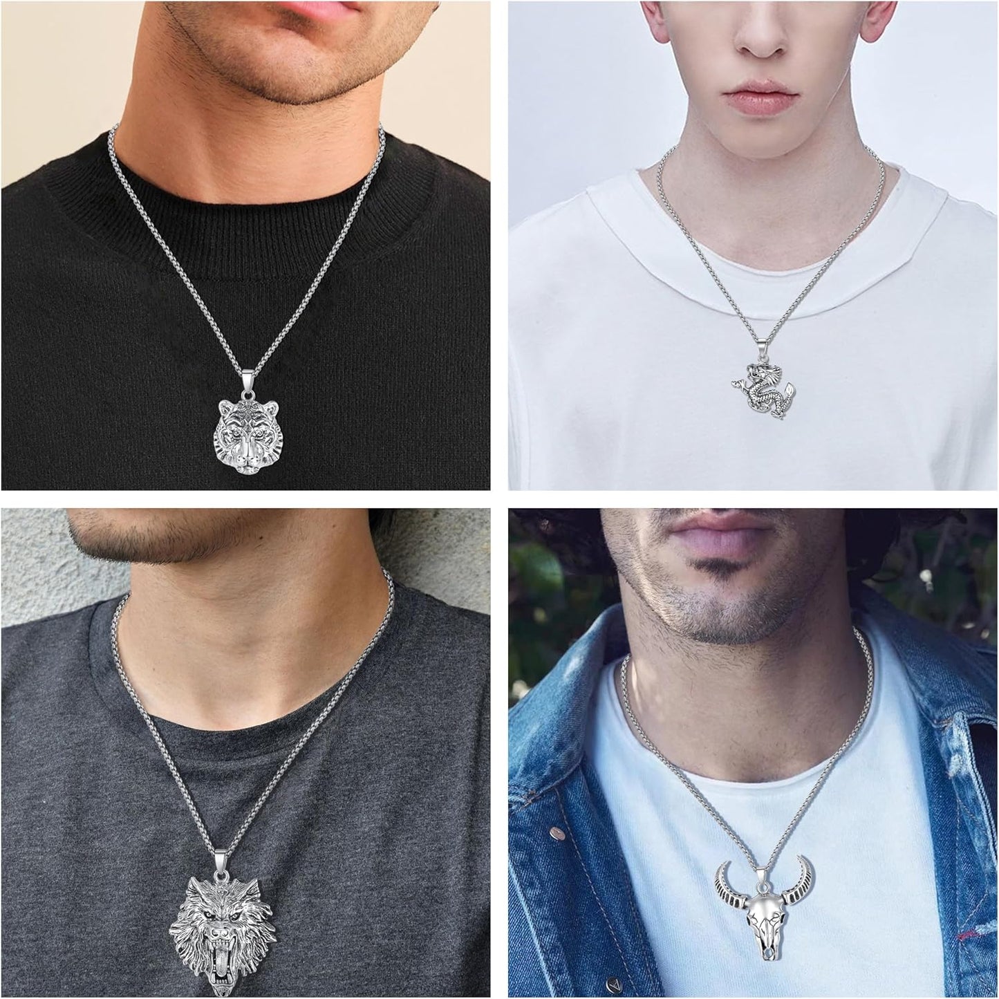MAIBAOTA Juego de 8 collares para hombre, collar de acero inoxidabl...