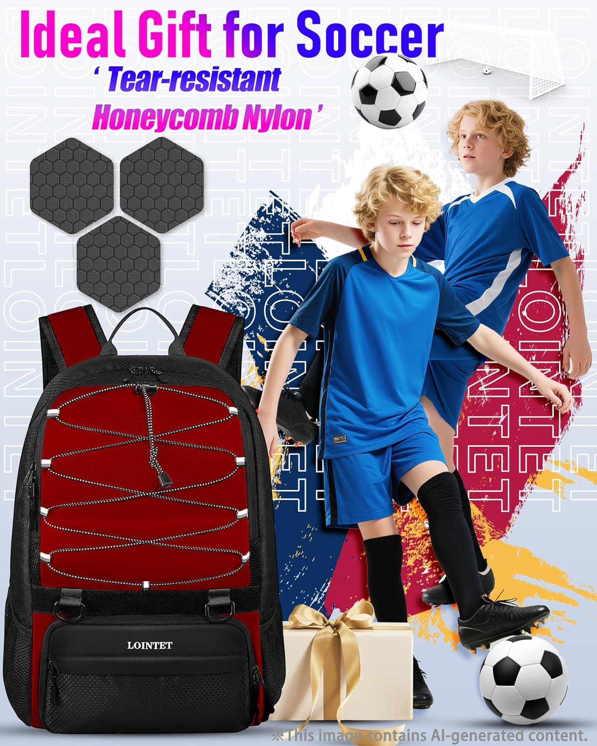 LOINTET Bolsa de fútbol juvenil, mochila de fútbol con compartiment...
