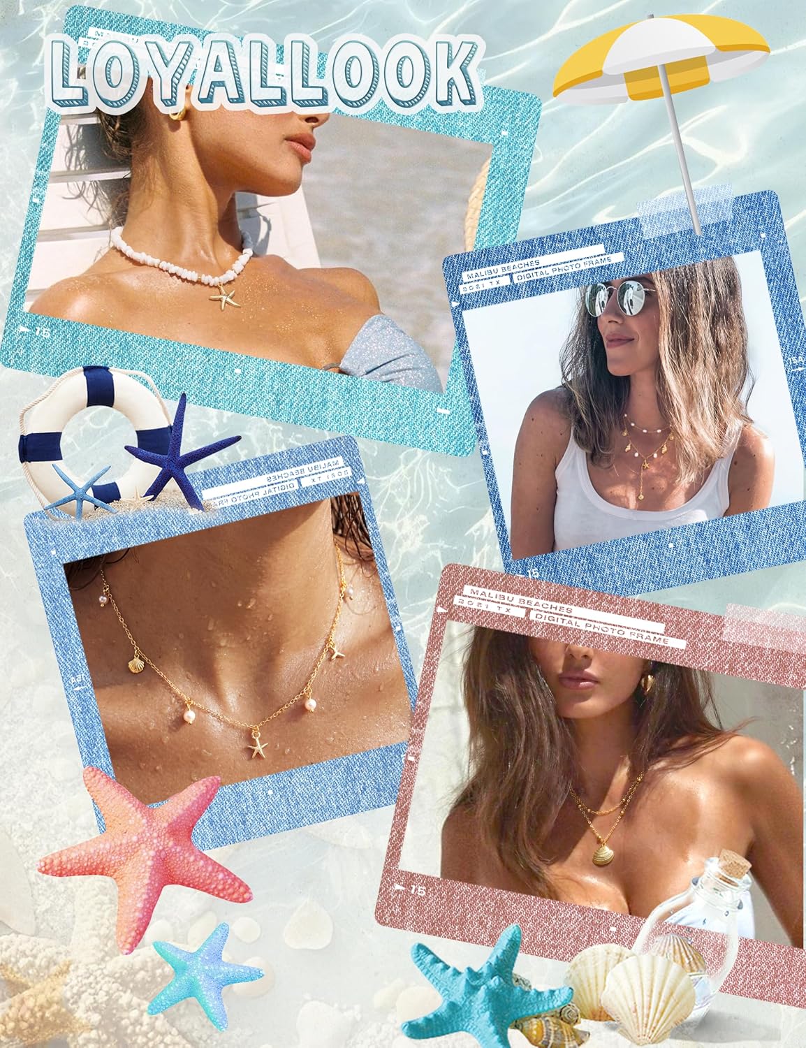 LOYALLOOK Collar de estrella de mar de concha para mujer, chapado e...