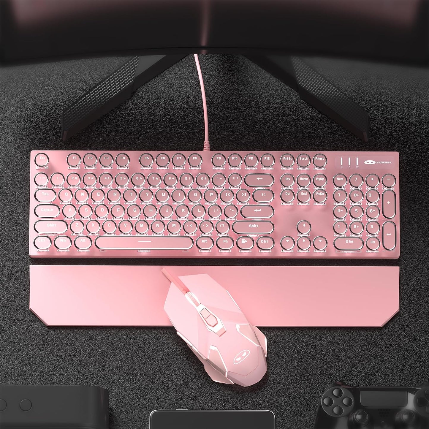 Combo de teclado y mouse estilo máquina de escribir rosa retro, bon...