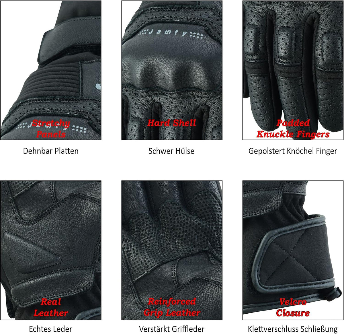 Guantes de moto JAUNTY, guantes de cuero de verano con pantalla tác...