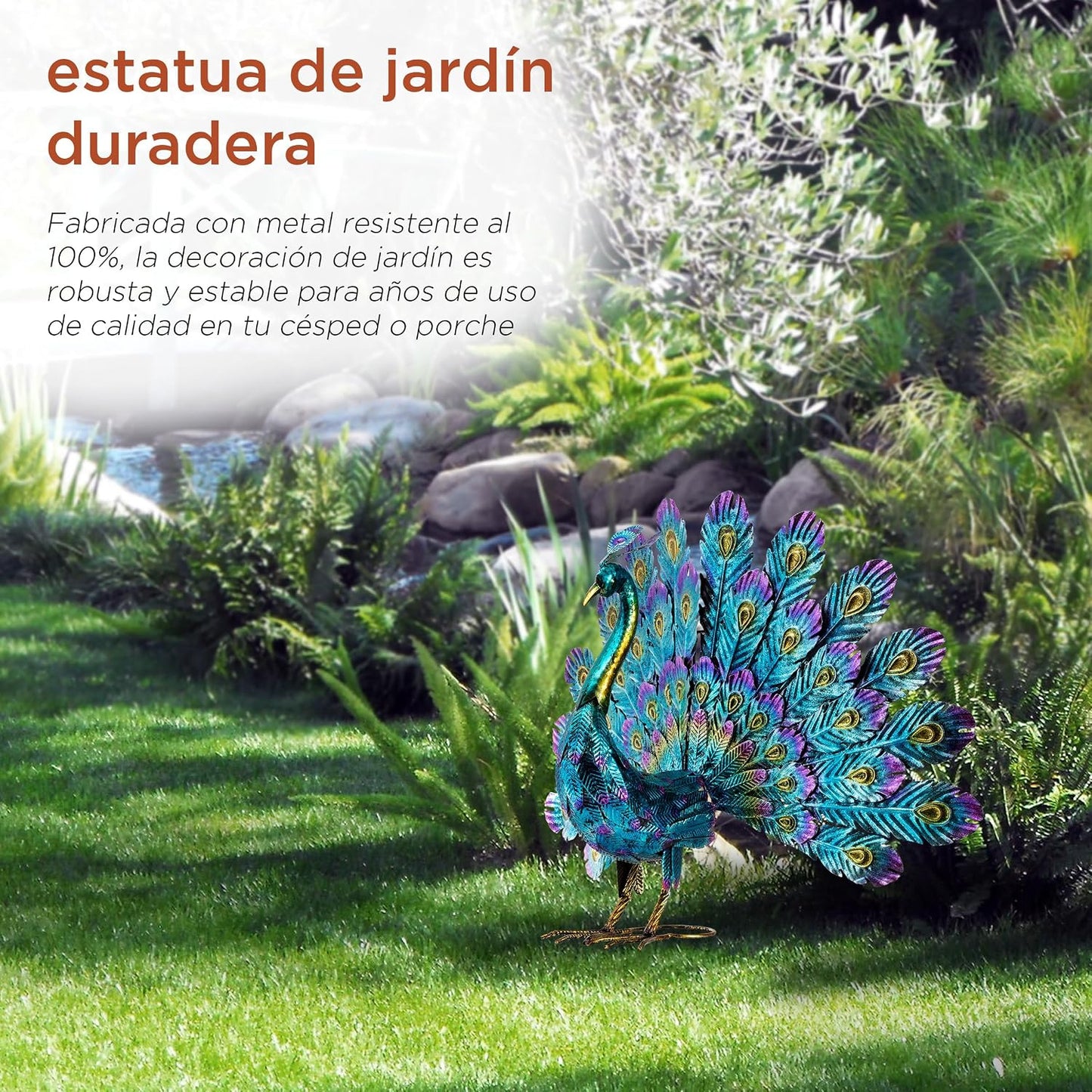 Alpine Corporation JUM232 - Estatua de metal de pavorreal para exte...