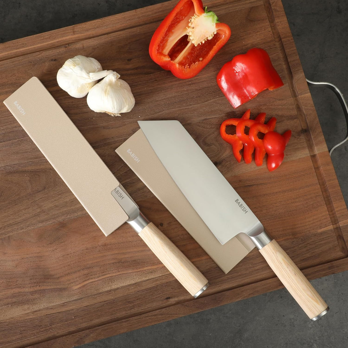 Babish Juego de cuchillos de cocina de madera Pakka ligera forjada...