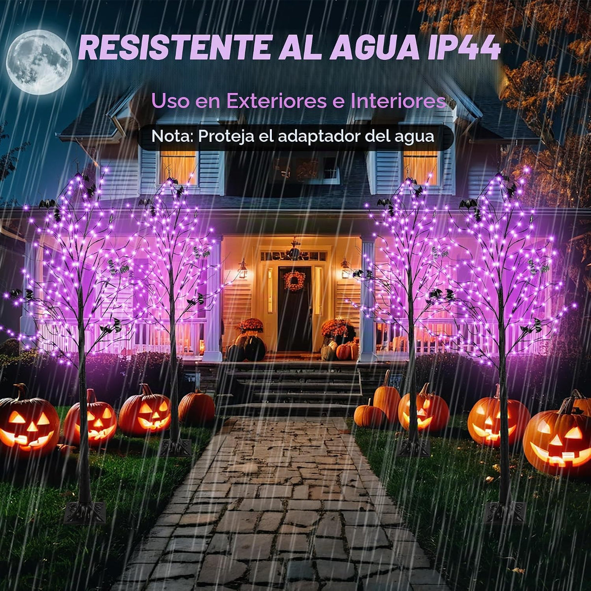 Árbol iluminado de Halloween con 260 luces LED, árbol de Halloween...