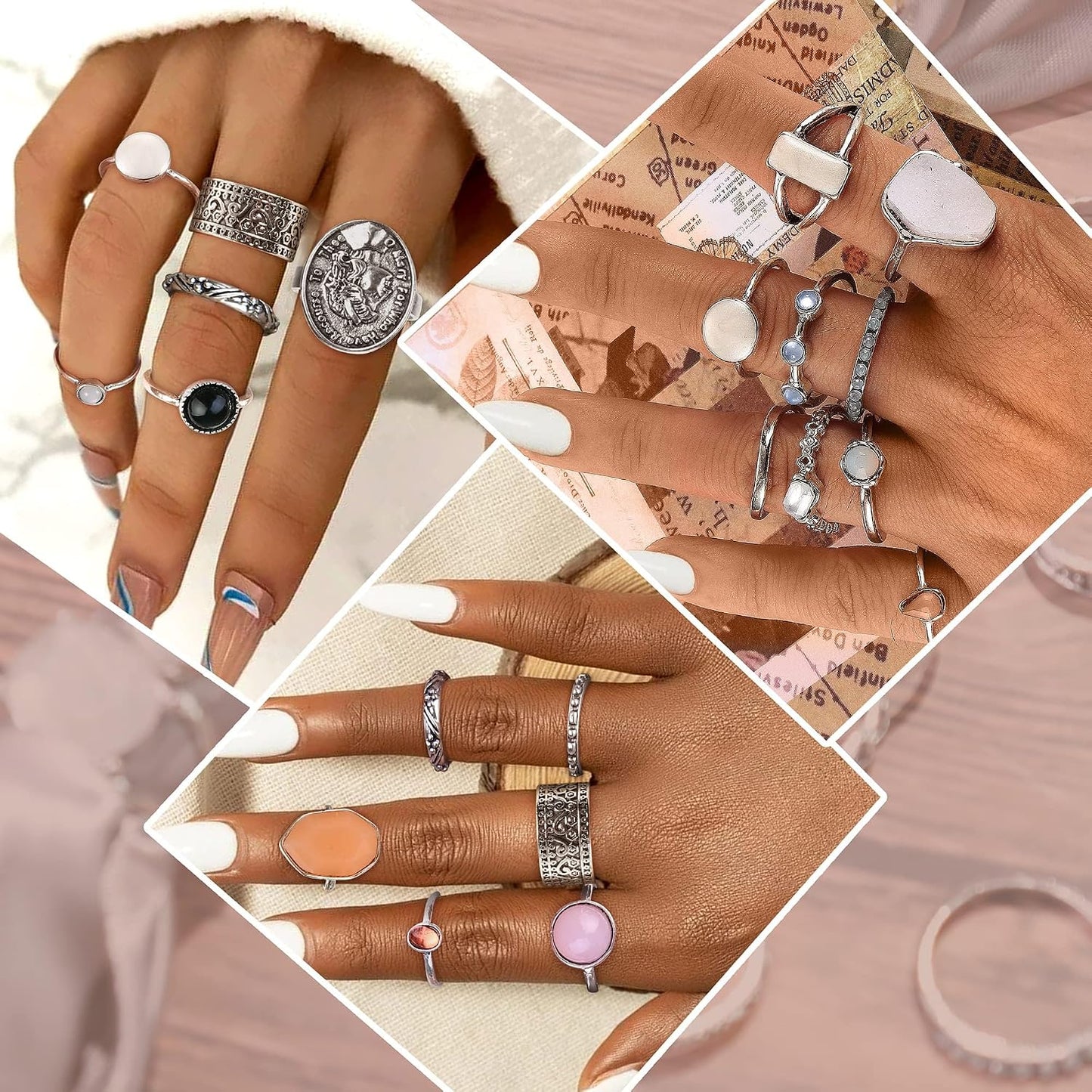 Subiceto Juego de 70 anillos de nudillos de cristal vintage para mu...