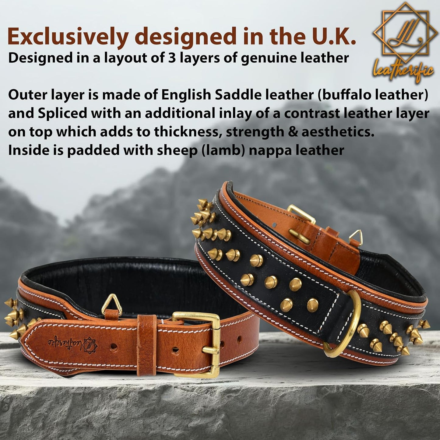 Leatherific - Collar de piel auténtica para perro, cuero bridle de...