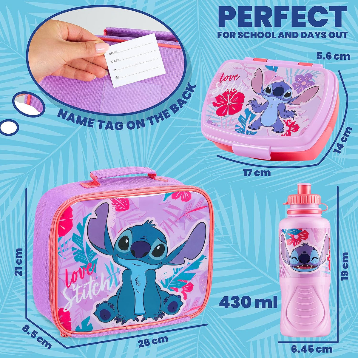 Disney Stitch - Lonchera infantil de 3 piezas, con aislamiento, par...