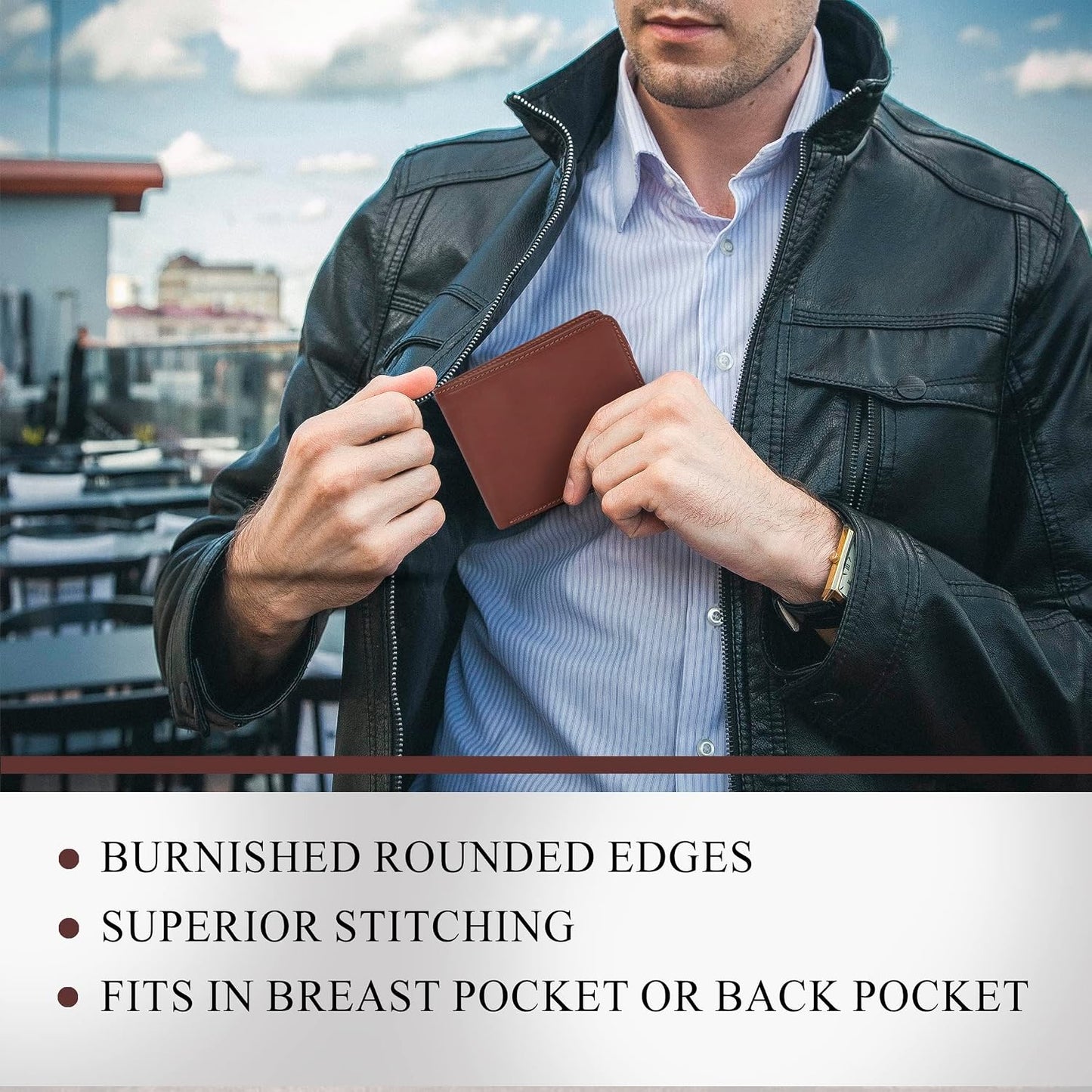 Tony Perotti Billetera plegable de cuero italiano para hombre con t...
