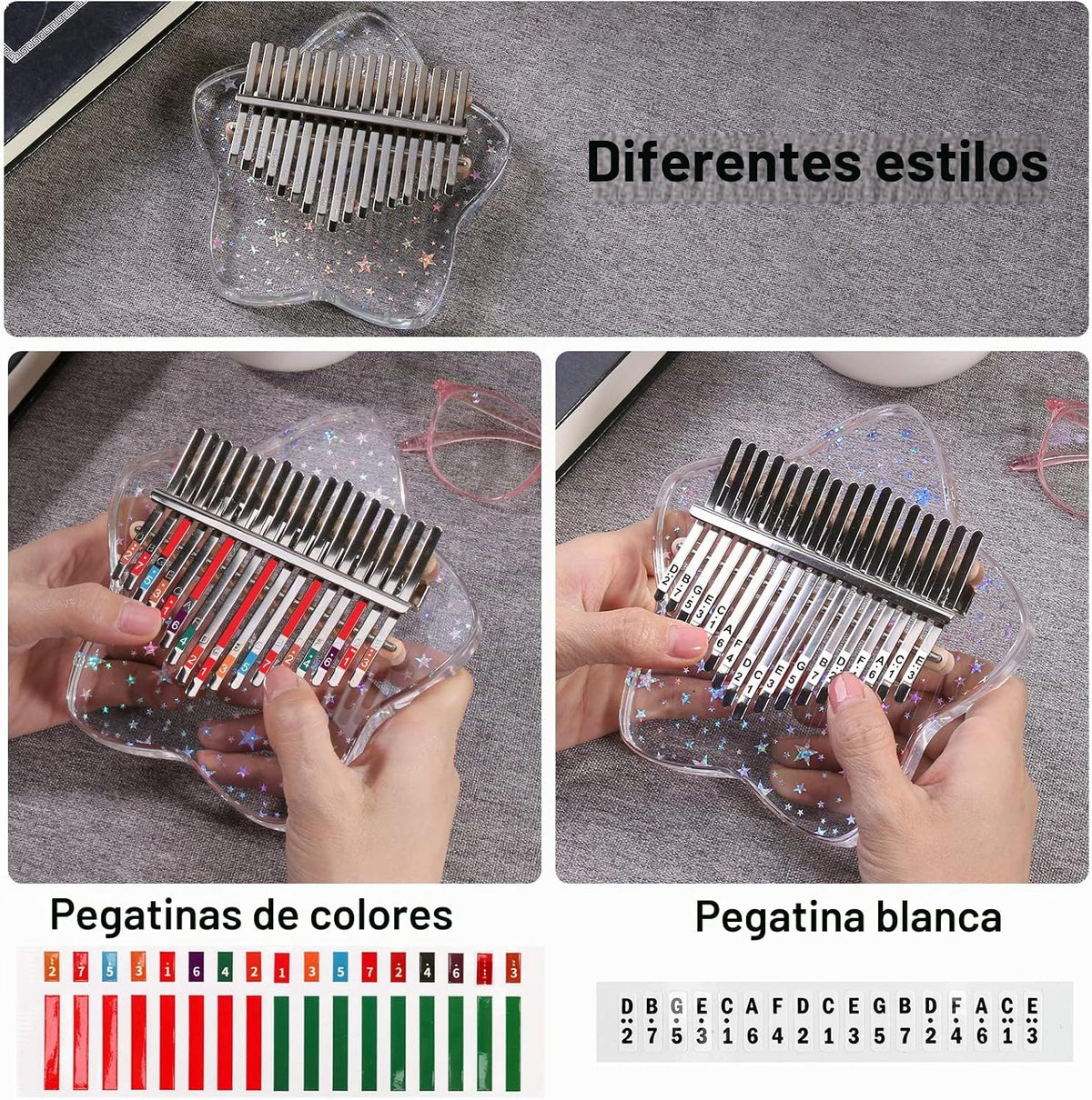 Beveetio Piano de Pulgar Kalimba Transparente Con Estuche Protector...